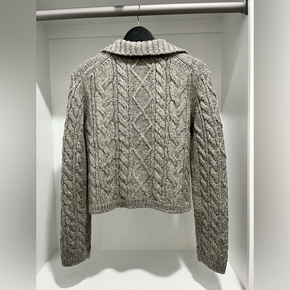 J Crew Cableknit gray turtleneck cardigan sweater Wool Alpaca blend S gem button - Picture 5 of 9
